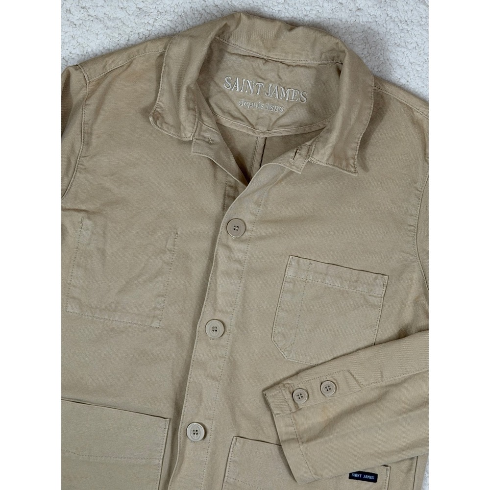 Saint James Mens Size 38‎ Sirocco Chore Coat Tan Khaki Cotton Canvas Work Jacket